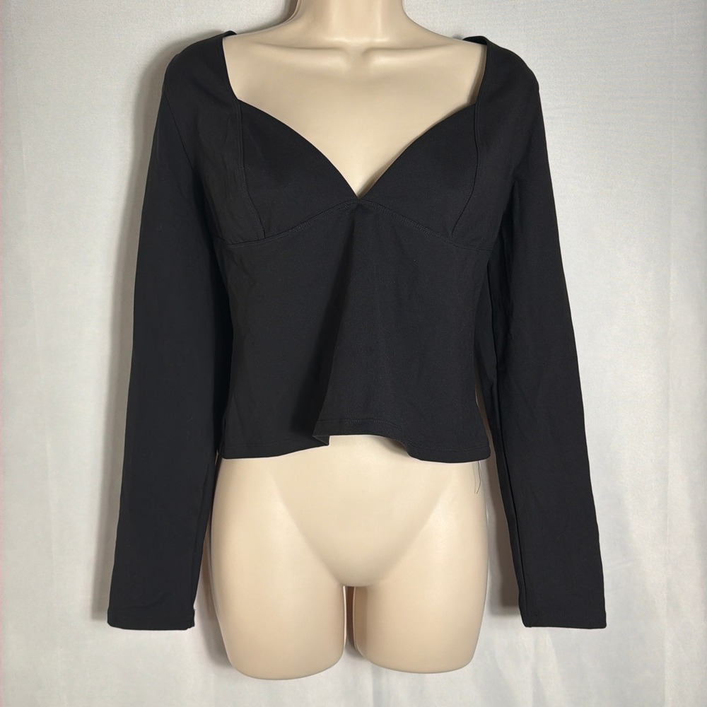 Intimately Free People Top XL V-Neck Long Sleeve Seamed Bust Black Womens